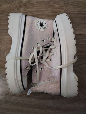 Converse Glitter High-Top Platform Sneakers in Light Pink